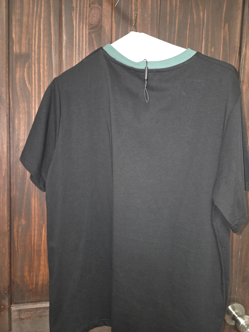 Balmain Black Crewneck T-Shirt with Green Trim and Silver Buttons - Picture 4 of 5